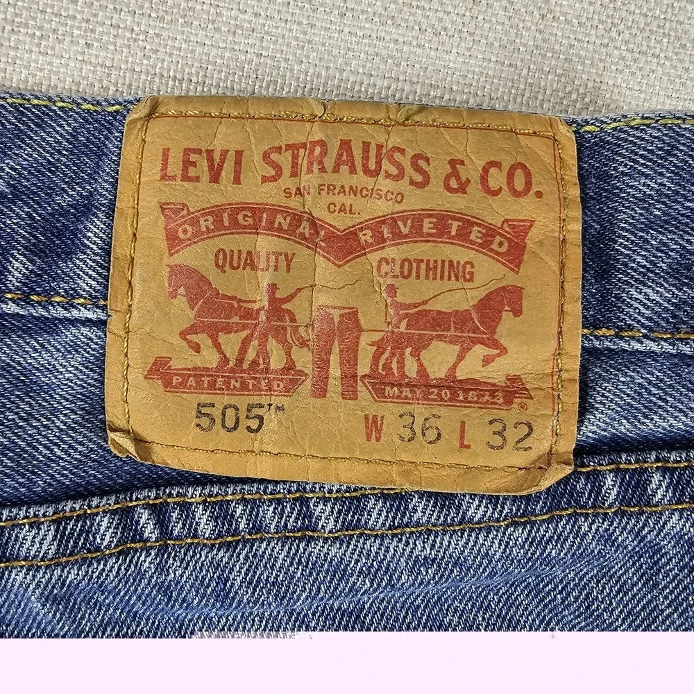 Levis 505 Jeans Mens 36X32 (34×30) Straight Leg Blue Grunge Broke-In